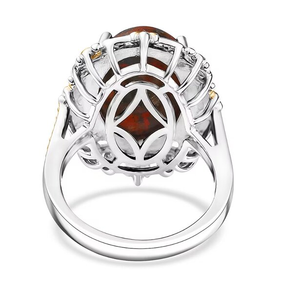 Poppy Jasper Gemstone Ring in 18K YG Plated and Platinum Bond - Size 7 or 8 - Picture 3 of 4